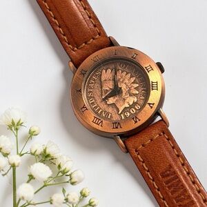 VINTAGE BRITANNIA 1906 Indian Head Penny Leather WORKS GREAT New Battery 3297-22